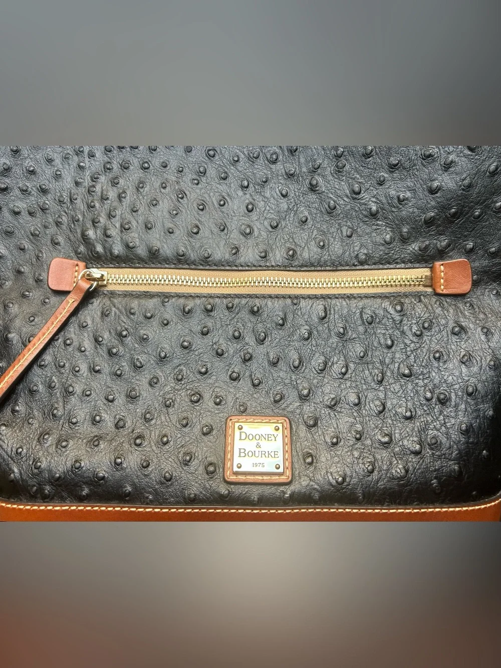 Large Dooney & Bourke Hobo Bag in Black Ostrich Leather